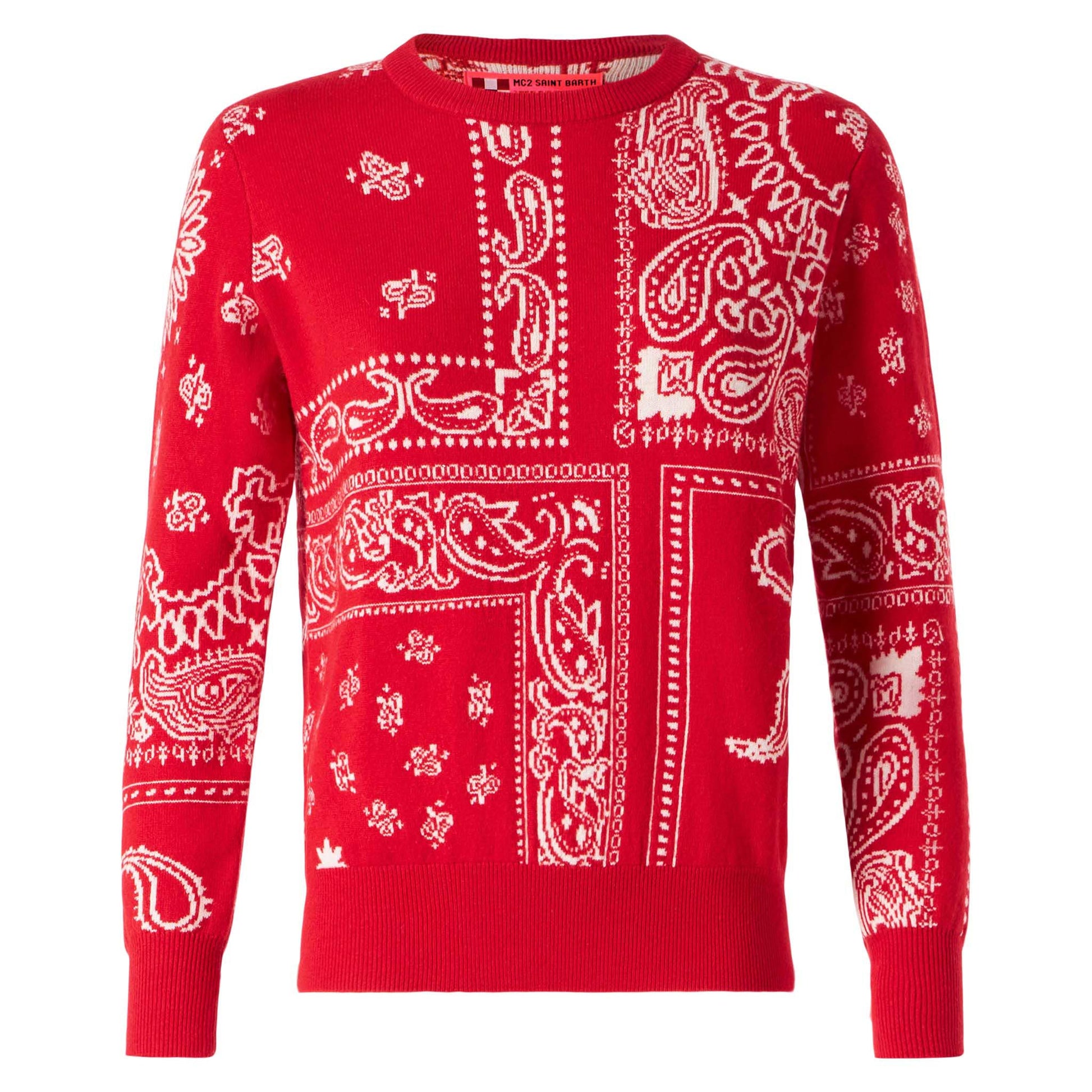 Woman sweater with red bandanna jacquard - MC2 Saint Barth