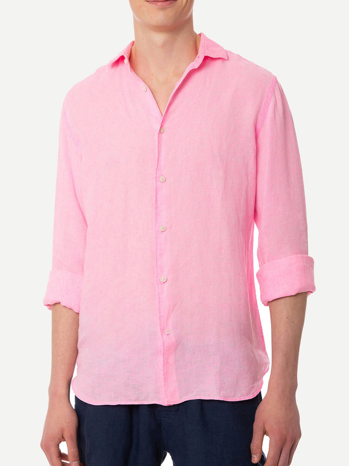 Man water color fluo pink linen Pamplona shirt - MC2 Saint Barth