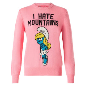 Frau rosa Pullover Ich hasse Berge Schlumpfine | ©PEYO SONDERAUSGABE