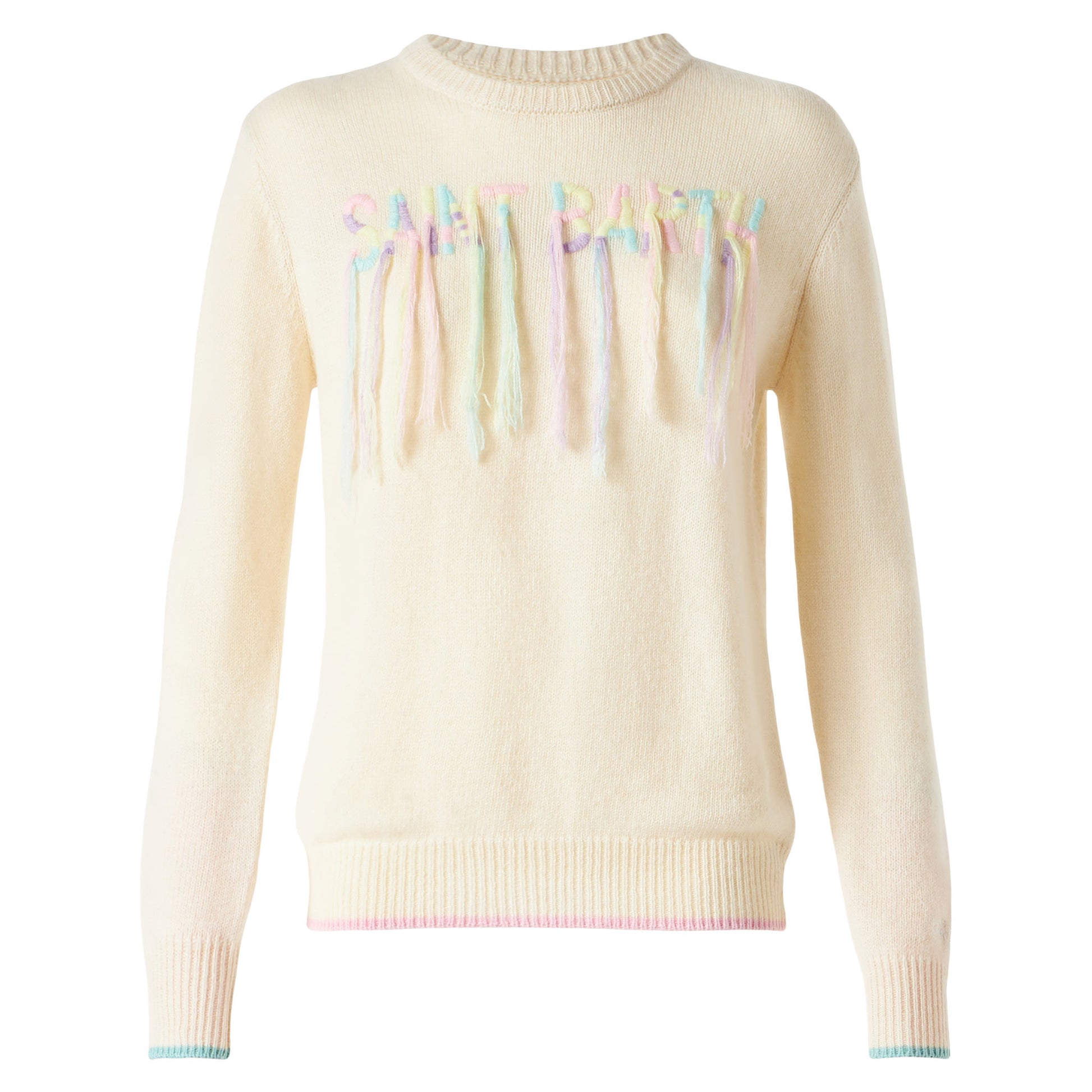 Woman brushed sweater with Saint Barth fringed embroidery - MC2 Saint Barth