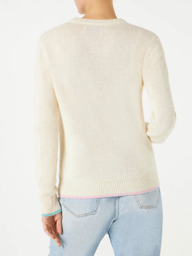 Woman brushed sweater with Saint Barth fringed embroidery - MC2 Saint Barth