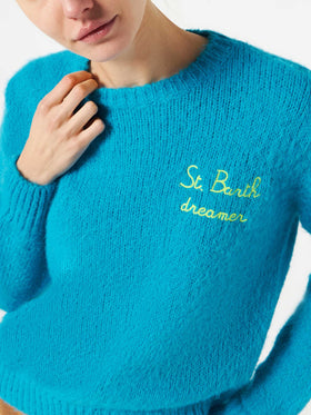 Woman light blue brushed sweater with embroidery - MC2 Saint Barth