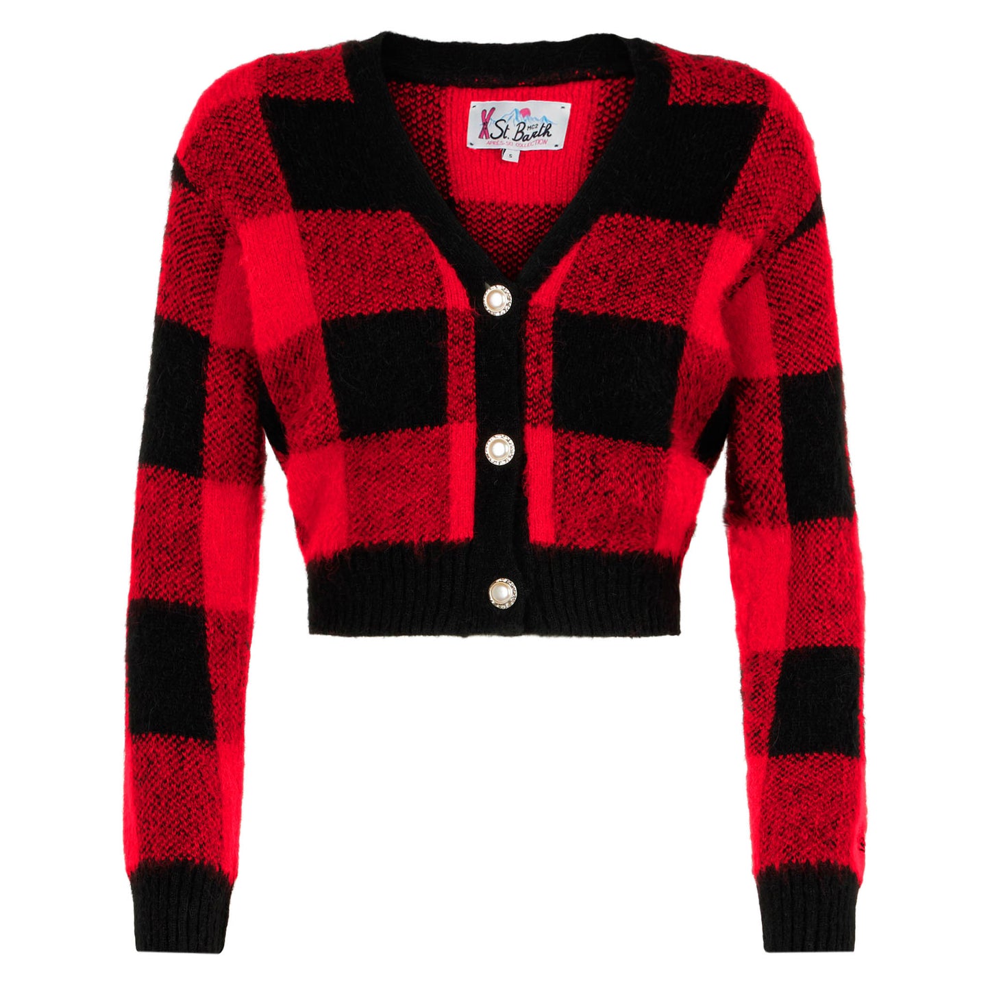 Woman short cardigan with jewel buttons and tartan print - MC2 Saint Barth