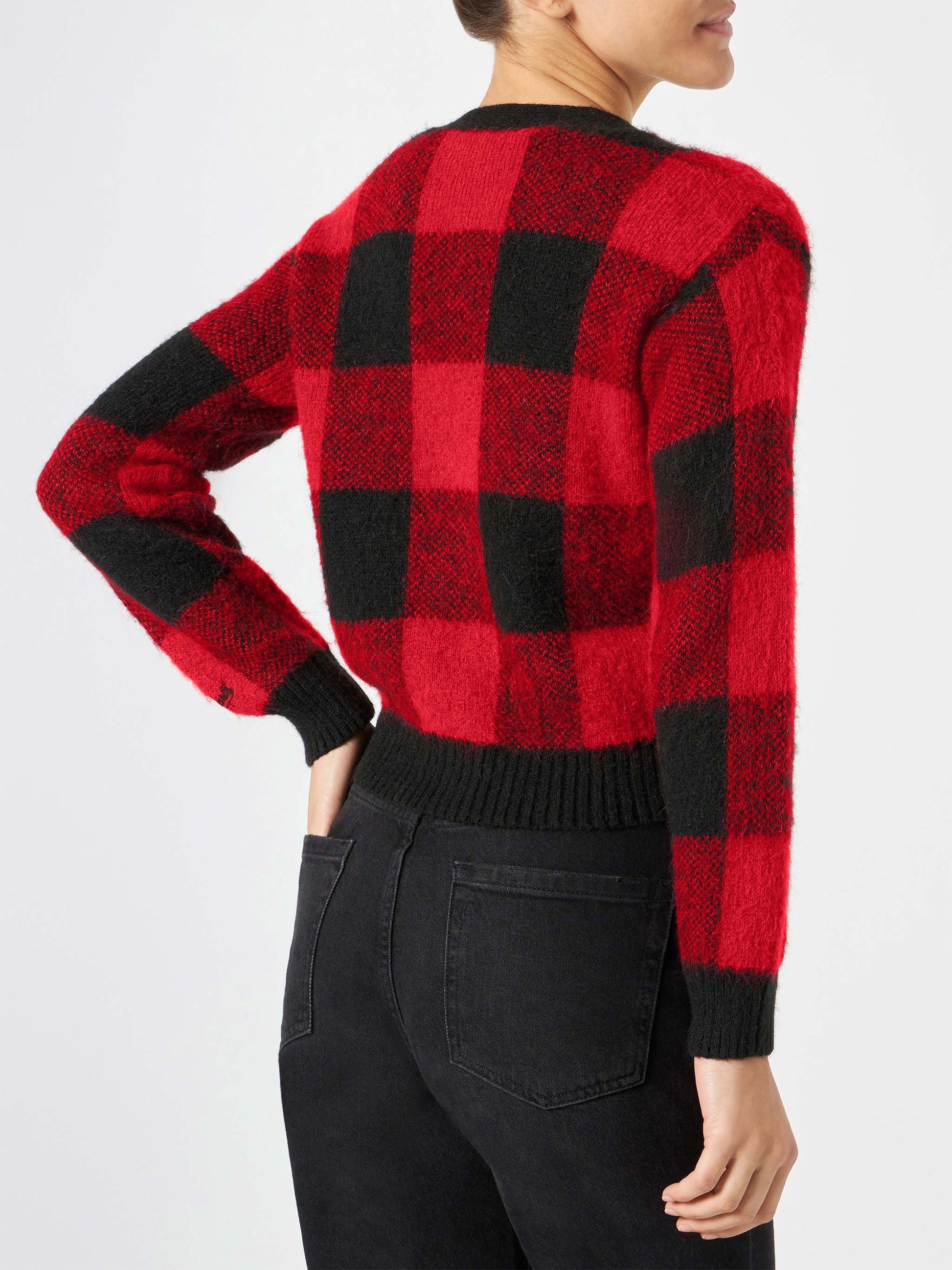 Woman short cardigan with jewel buttons and tartan print - MC2 Saint Barth