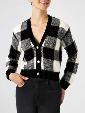 Woman short cardigan with jewel buttons and vichy print - MC2 Saint Barth