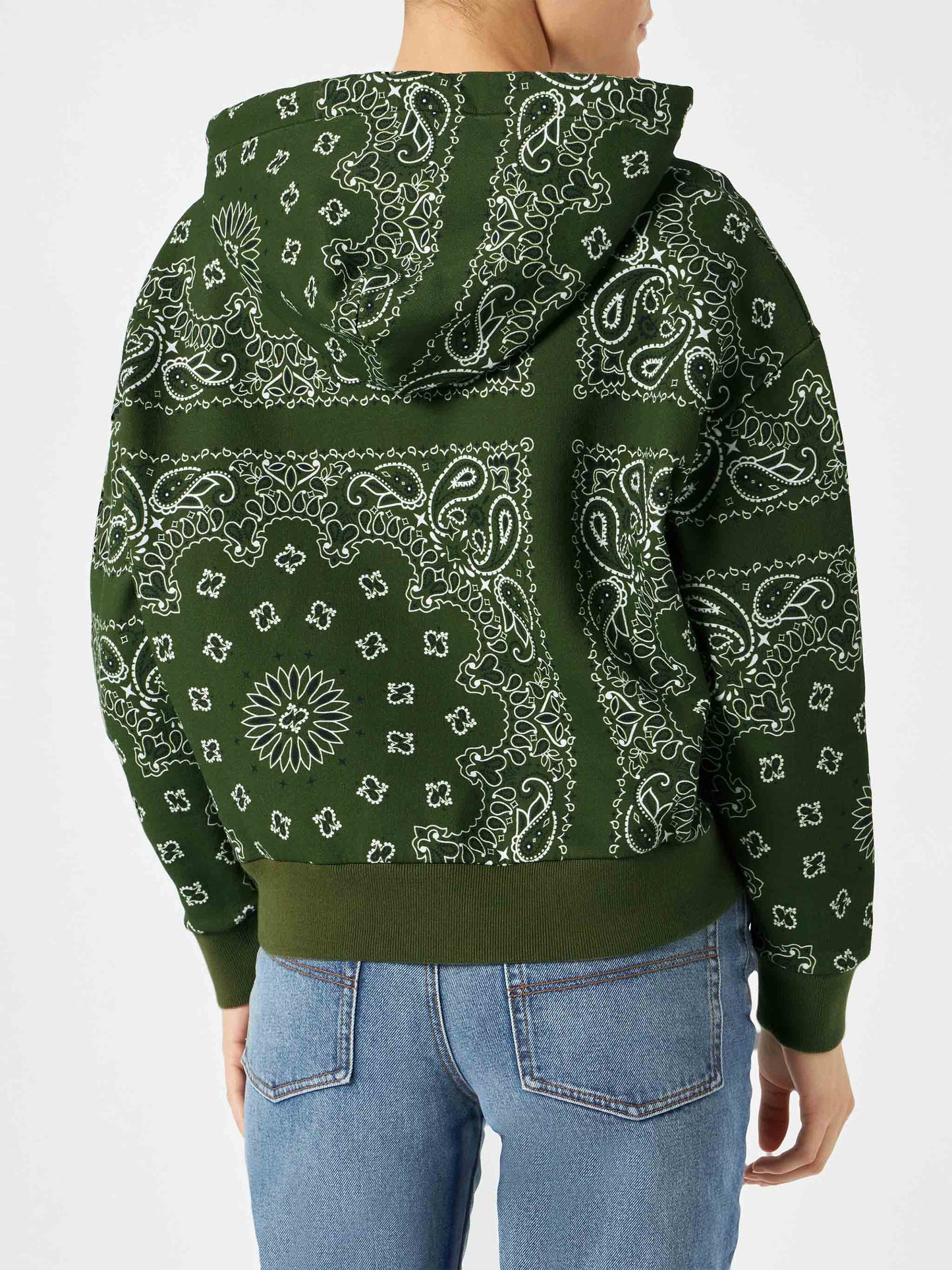 Woman hooded fleece sweatshirt with bandanna print - MC2 Saint Barth