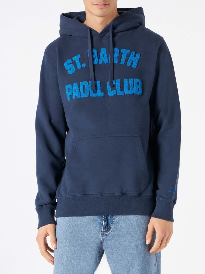 Man navy blue hooded sweatshirt with print - MC2 Saint Barth