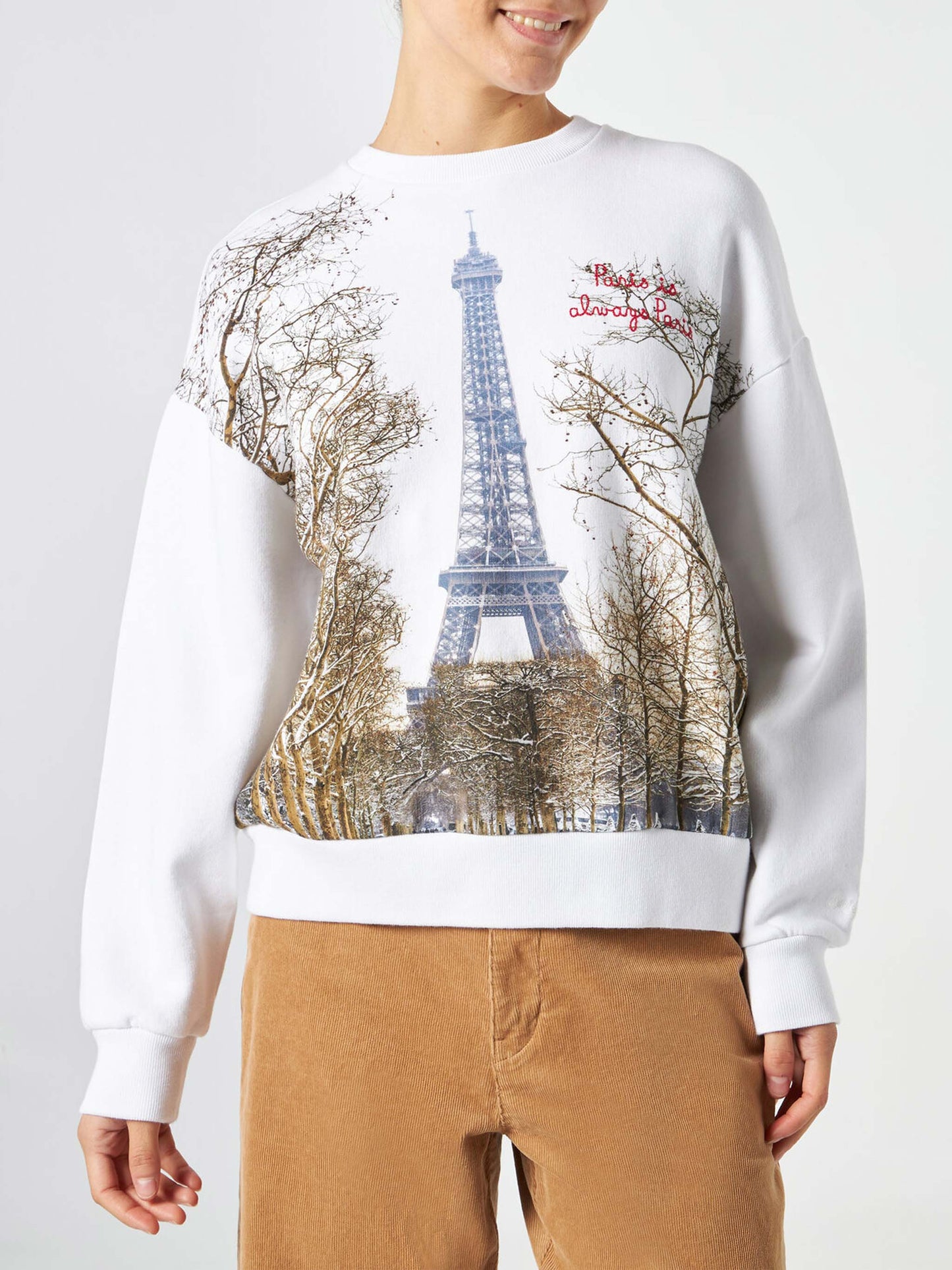 Woman fleece sweatshirt with Paris postcard print - MC2 Saint Barth
