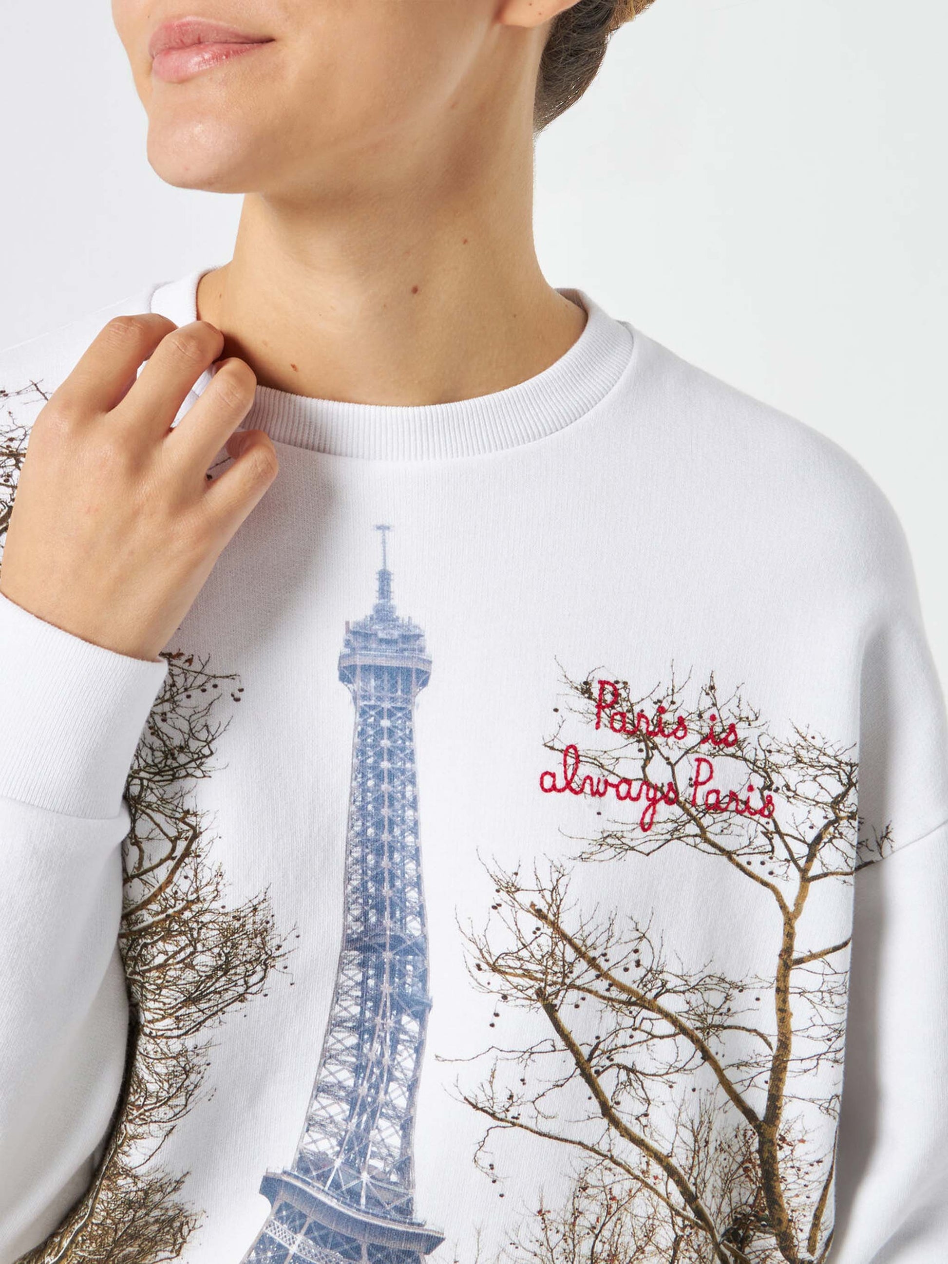 Woman fleece sweatshirt with Paris postcard print - MC2 Saint Barth