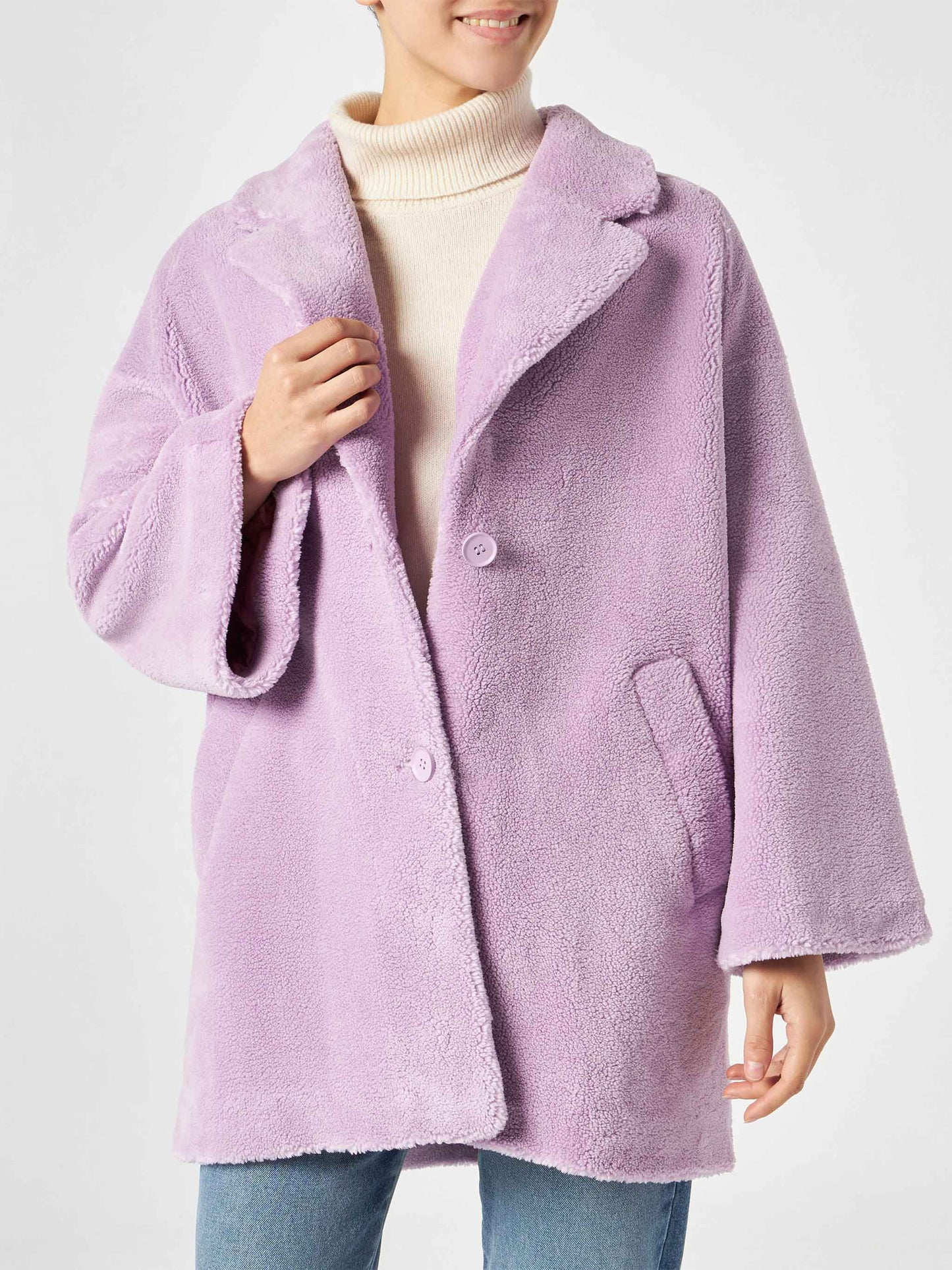 Woman coat lilac teddy fabric - MC2 Saint Barth