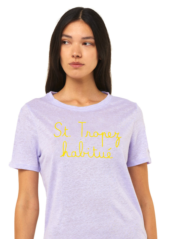 T-shirt in lino con ricamo St. Tropez Habituè