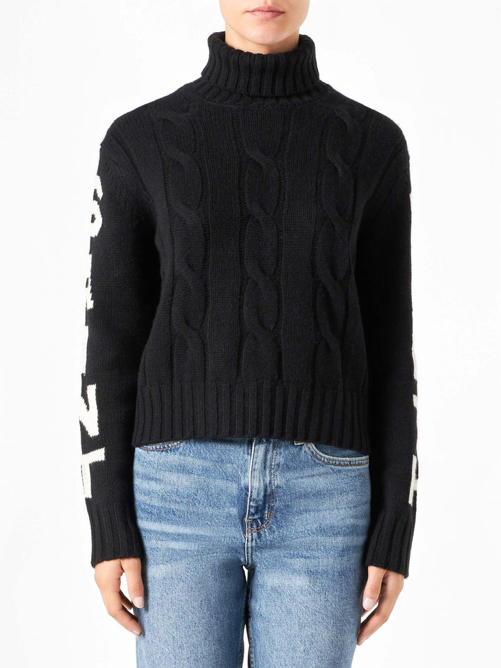 Woman black turtleneck braided sweater - MC2 Saint Barth