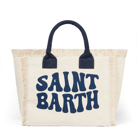 Schultertasche aus weißem Canvas Vanity mit blauem Groovy-Logo 