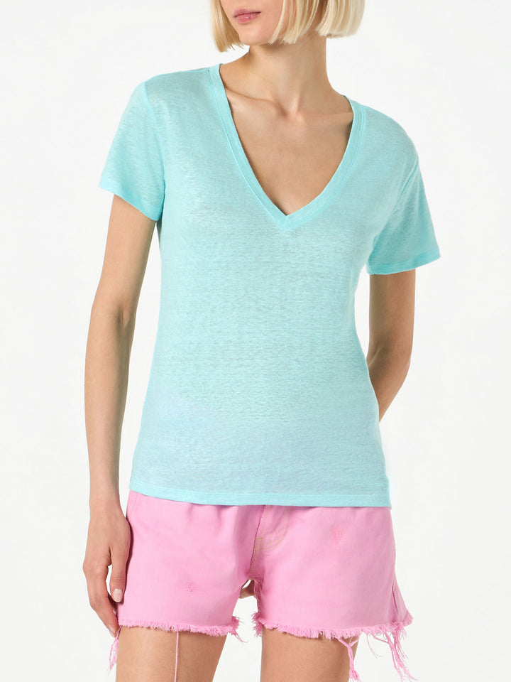 Woman water green linen t-shirt - MC2 Saint Barth
