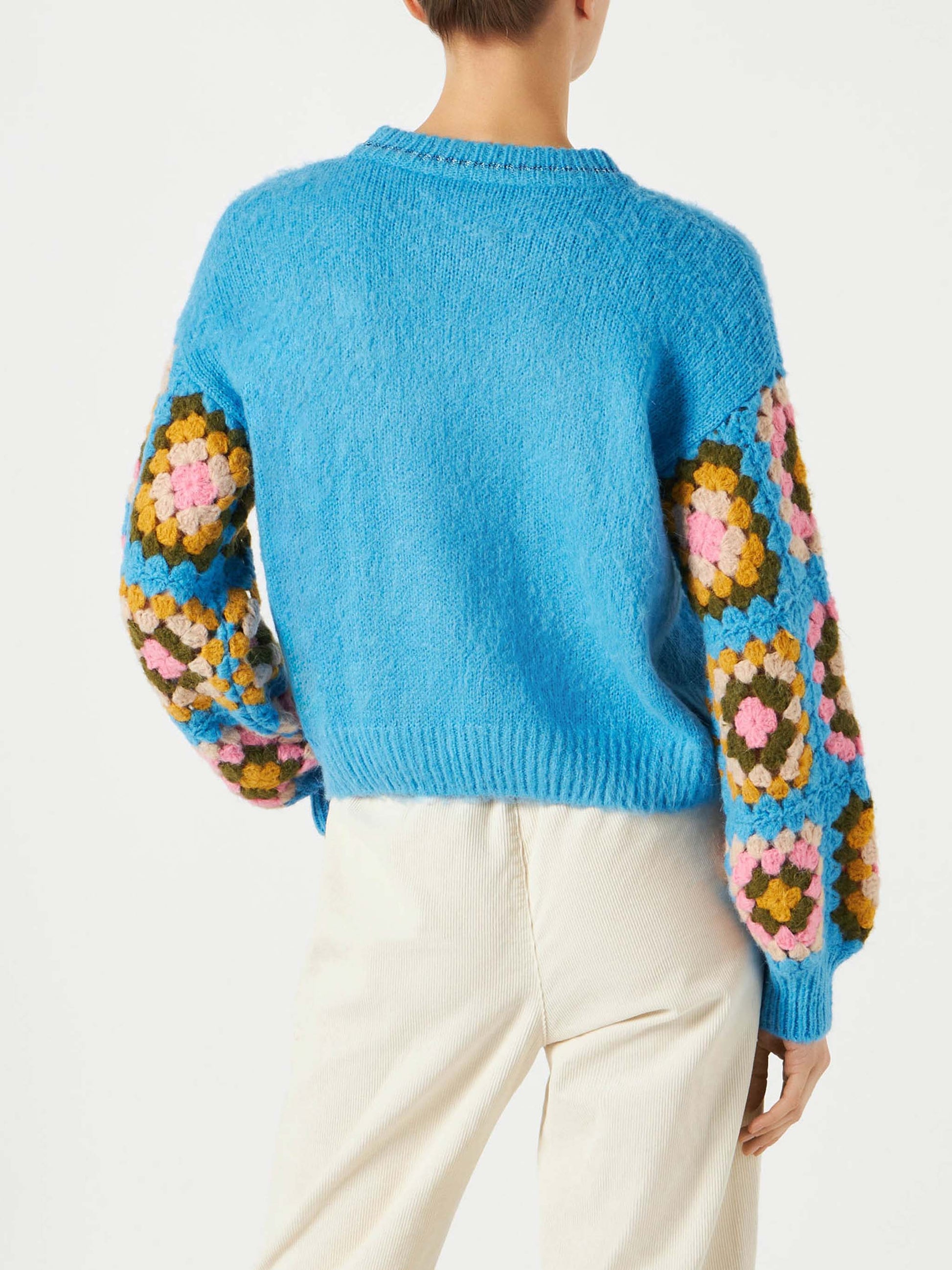 Woman ultra soft crewneck with handmade crochet sleeves - MC2 Saint Barth
