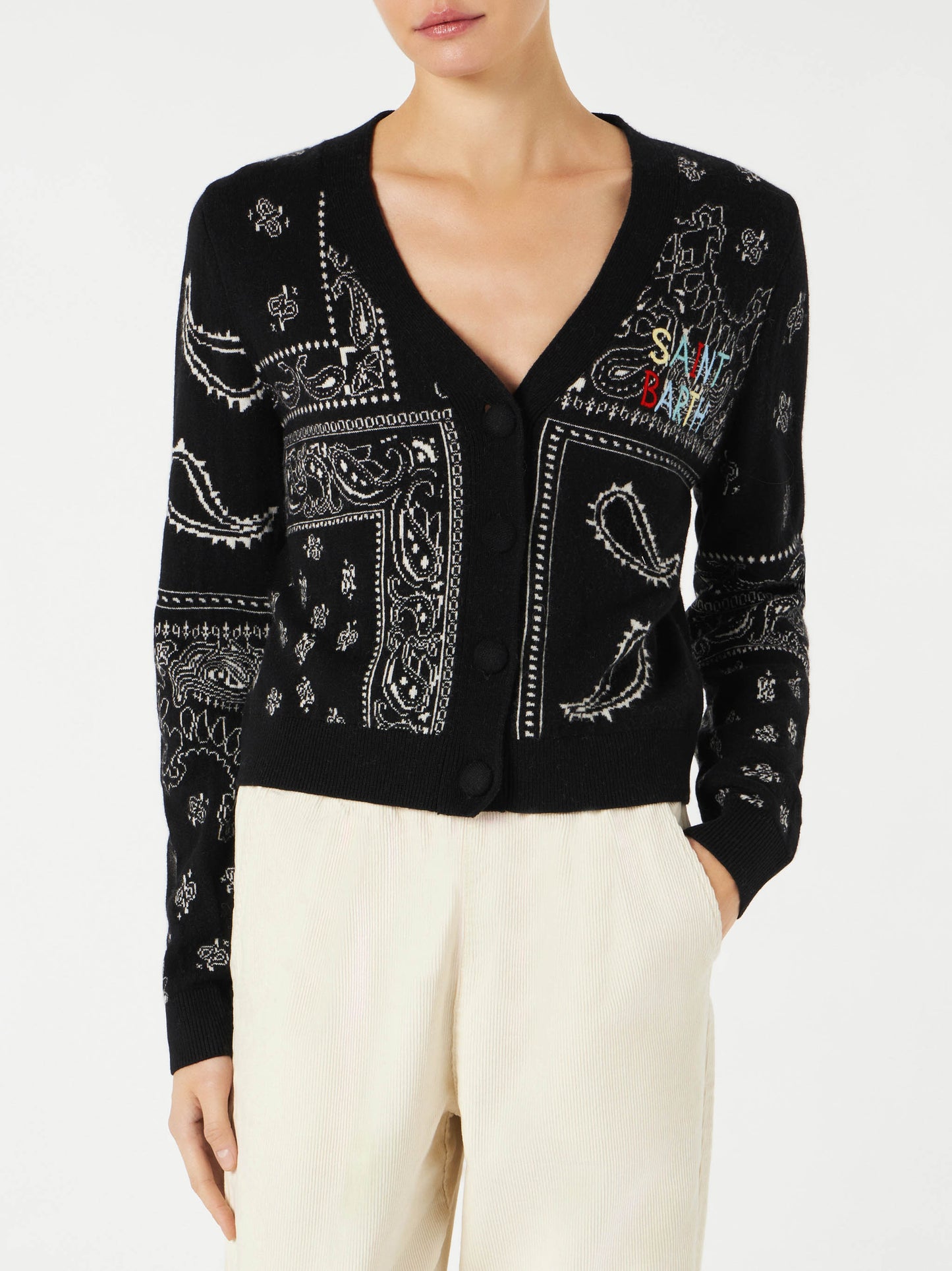 Woman cropped cardigan with Saint Barth embroidery - MC2 Saint Barth