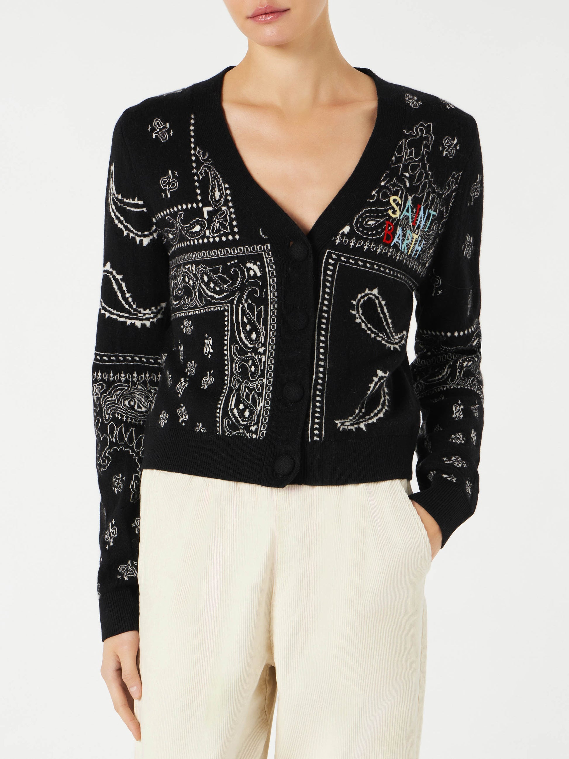 Woman cropped cardigan with Saint Barth embroidery - MC2 Saint Barth