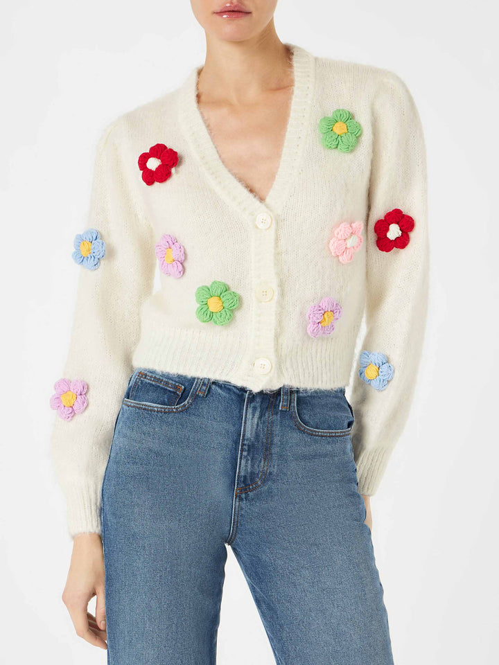 Woman brushed cropped cardigan with puff sleeves - MC2 Saint Barth