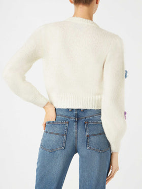 Woman brushed cropped cardigan with puff sleeves - MC2 Saint Barth