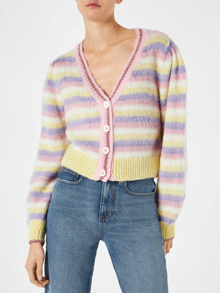 Brushed knit crop cardigan with puff sleeves and lurex details - MC2 Saint Barth
