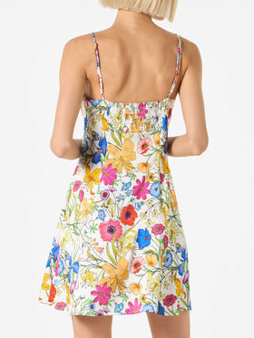 Woman short slip dress Creamy with flower print - MC2 Saint Barth