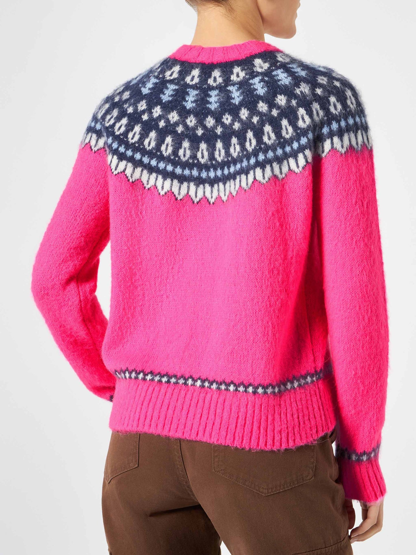 Woman fluo pink crewneck nordic jacquard sweater - MC2 Saint Barth