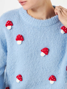 Woman brushed crewneck sweater with mushroom appliqué - MC2 Saint Barth