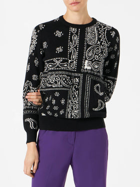 woman sweater blended cashmere black bandana pattern - MC2 Saint Barth