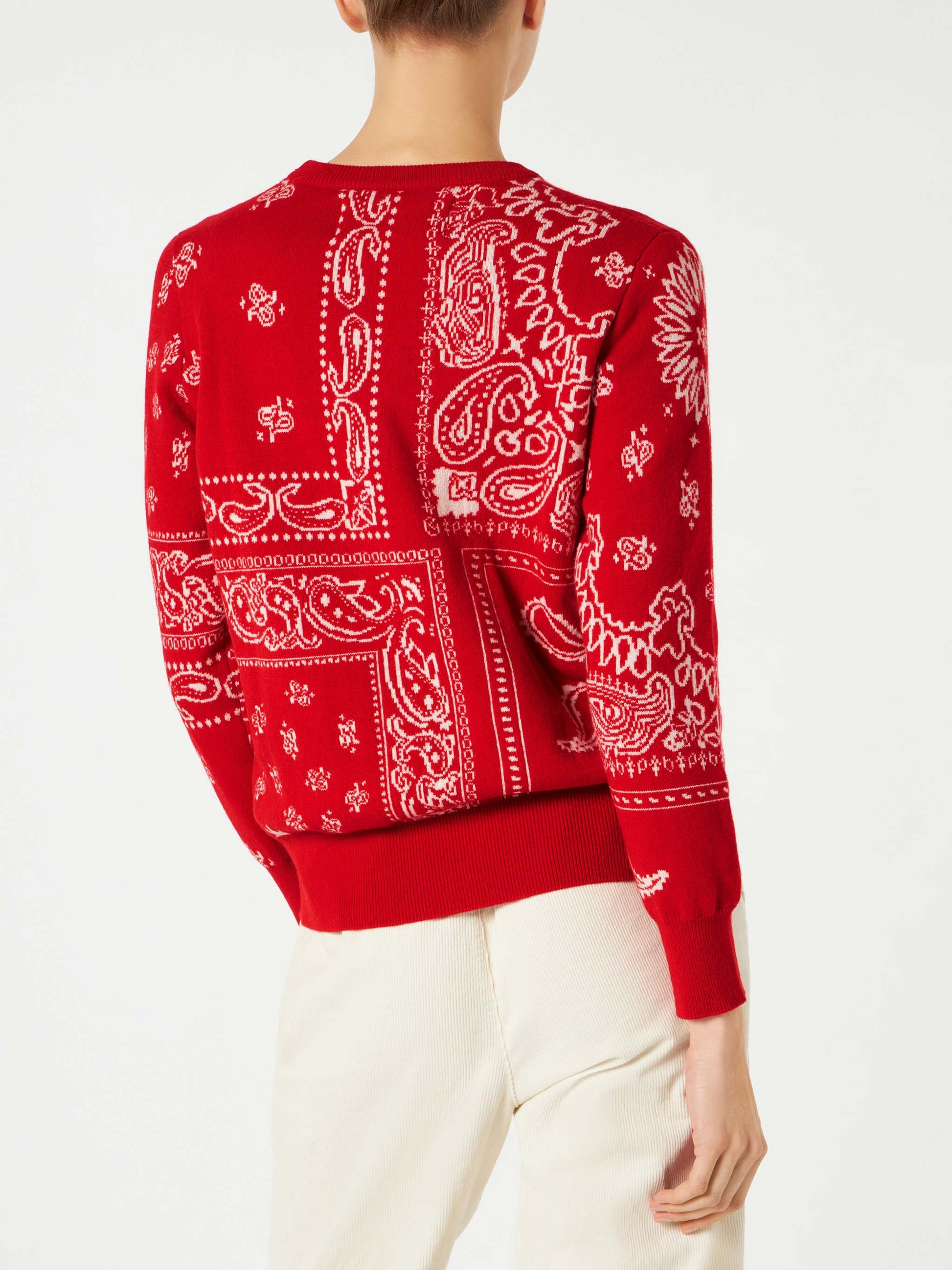 Woman sweater with red bandanna jacquard - MC2 Saint Barth