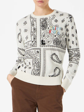 Woman sweater with bandanna print embroidery - MC2 Saint Barth