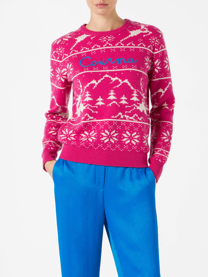 Woman sweater with Norwegian pattern and Courma embroidery - MC2 Saint Barth