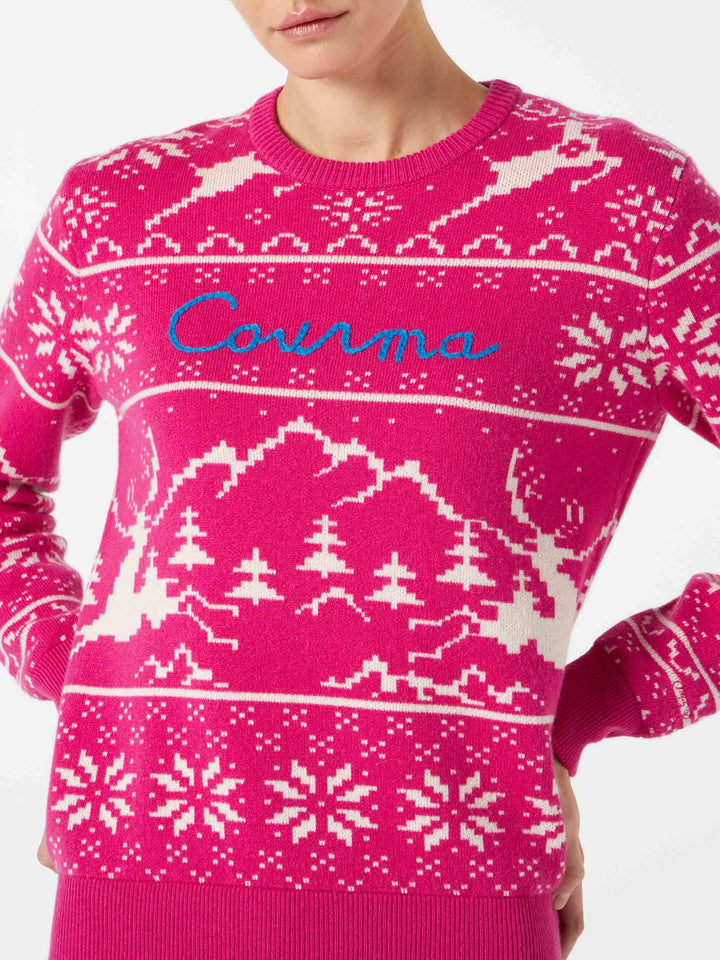 Woman sweater with Norwegian pattern and Courma embroidery - MC2 Saint Barth