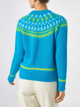 Woman light blue crewneck nordic jacquard sweater - MC2 Saint Barth