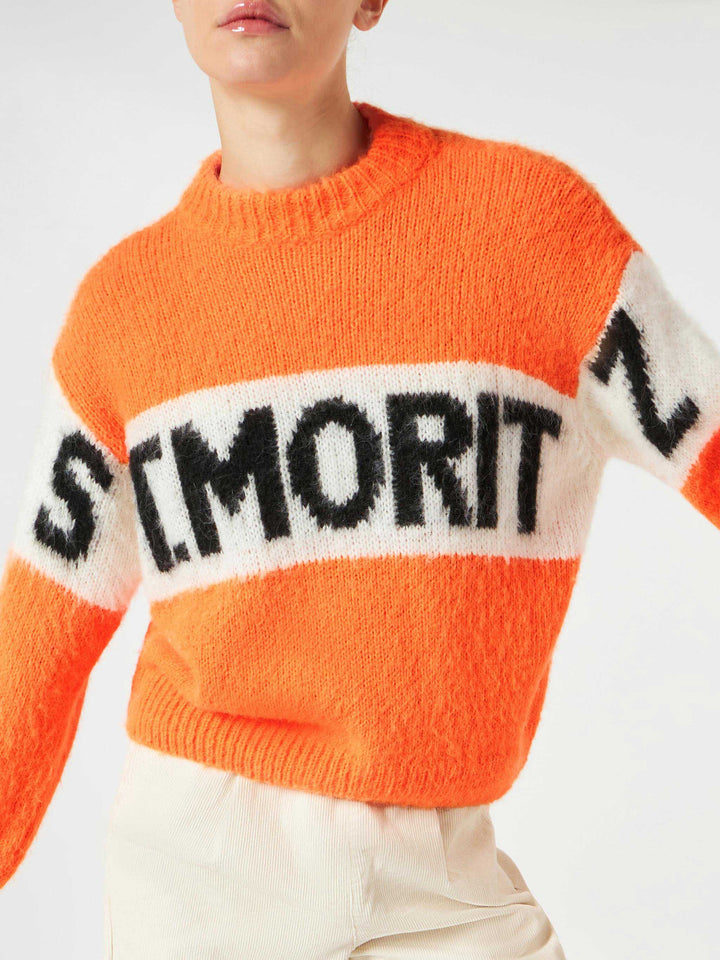 Maglia donna girocollo garzata arancio fluo